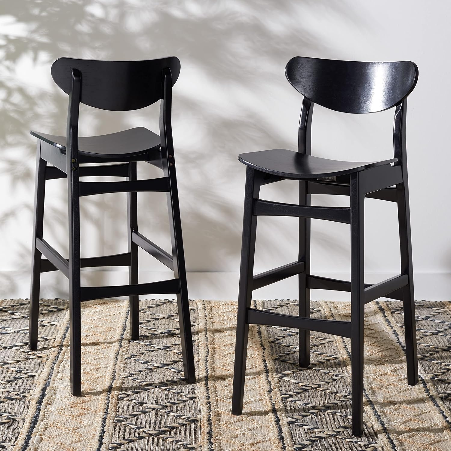 image:imageSAFAVIEH Home Collection Thaxton MidCentury Farmhouse Natural 30inch Bar Stool Set of 2Black