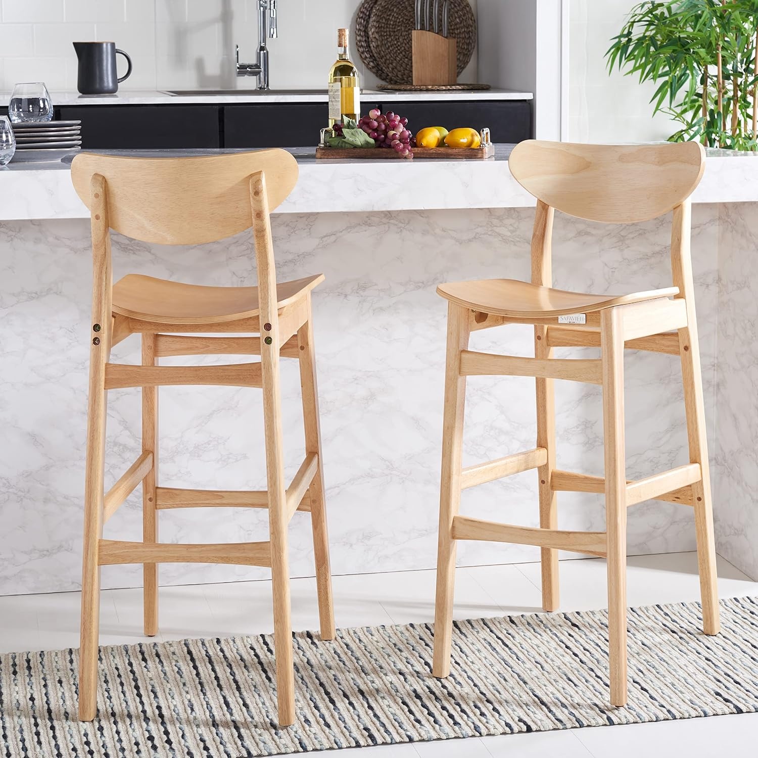image:imageSAFAVIEH Home Collection Thaxton MidCentury Farmhouse Natural 30inch Bar Stool Set of 2Natural