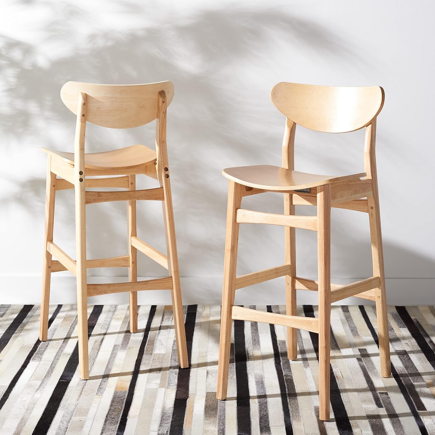 image:imageSAFAVIEH Home Collection Thaxton MidCentury Farmhouse Natural 30inch Bar Stool Set of 2Natural