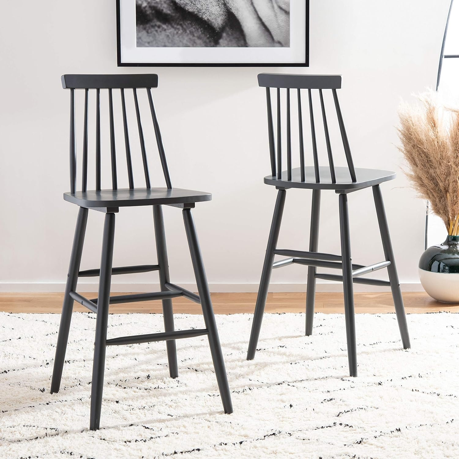 image:imageSafavieh Home Collection Beaufort Spindle Back Black 30inch Bar Stool Set of 2Grey