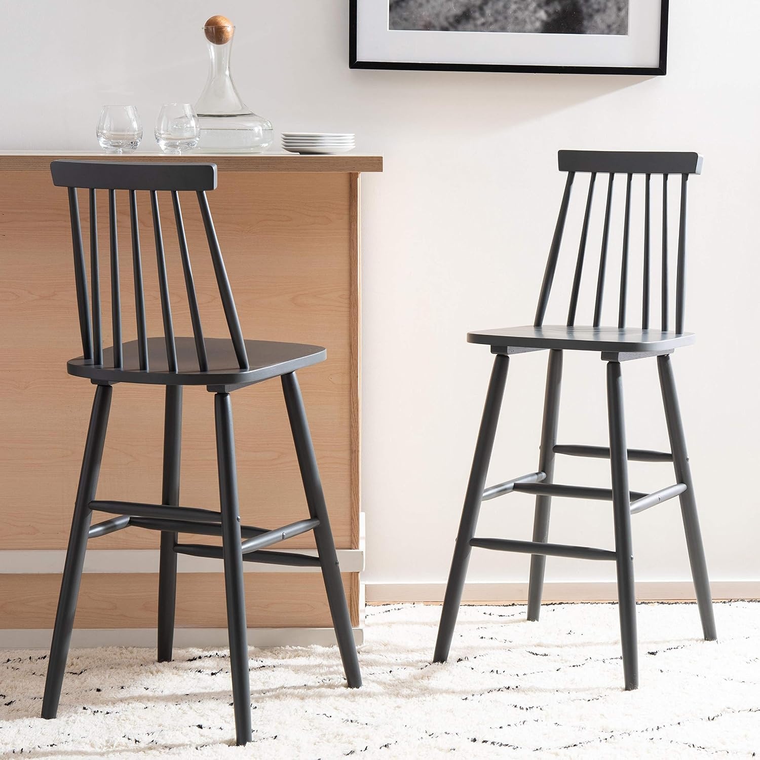 image:imageSafavieh Home Collection Beaufort Spindle Back Black 30inch Bar Stool Set of 2Grey