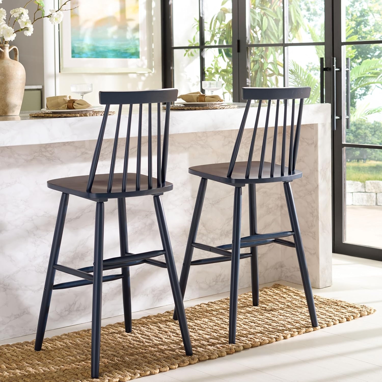image:imageSafavieh Home Collection Beaufort Spindle Back Black 30inch Bar Stool Set of 2Navy