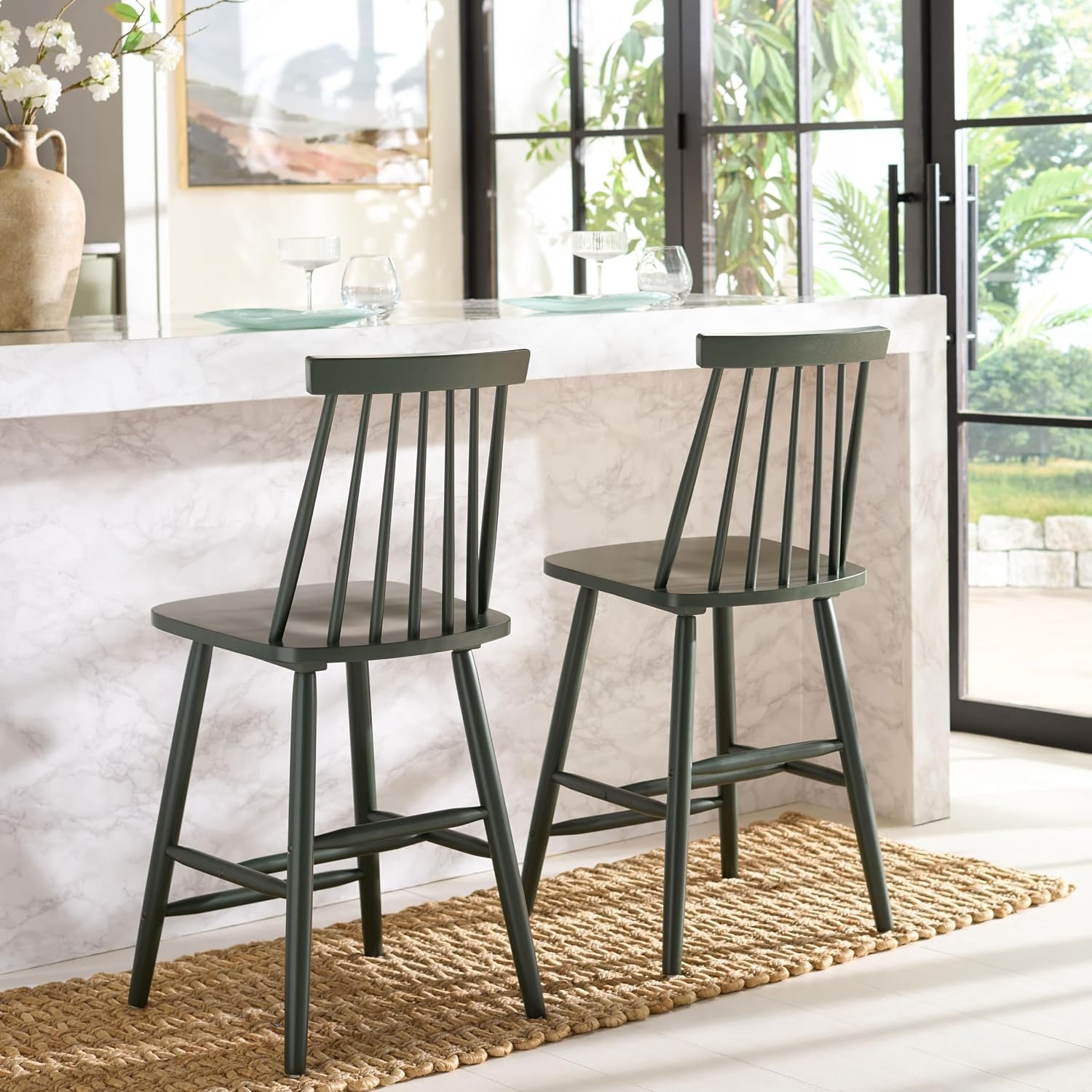 image:imageSafavieh Home Collection Beaufort Spindle Back Black Counter 24inch Stool Set of 2Garden Green