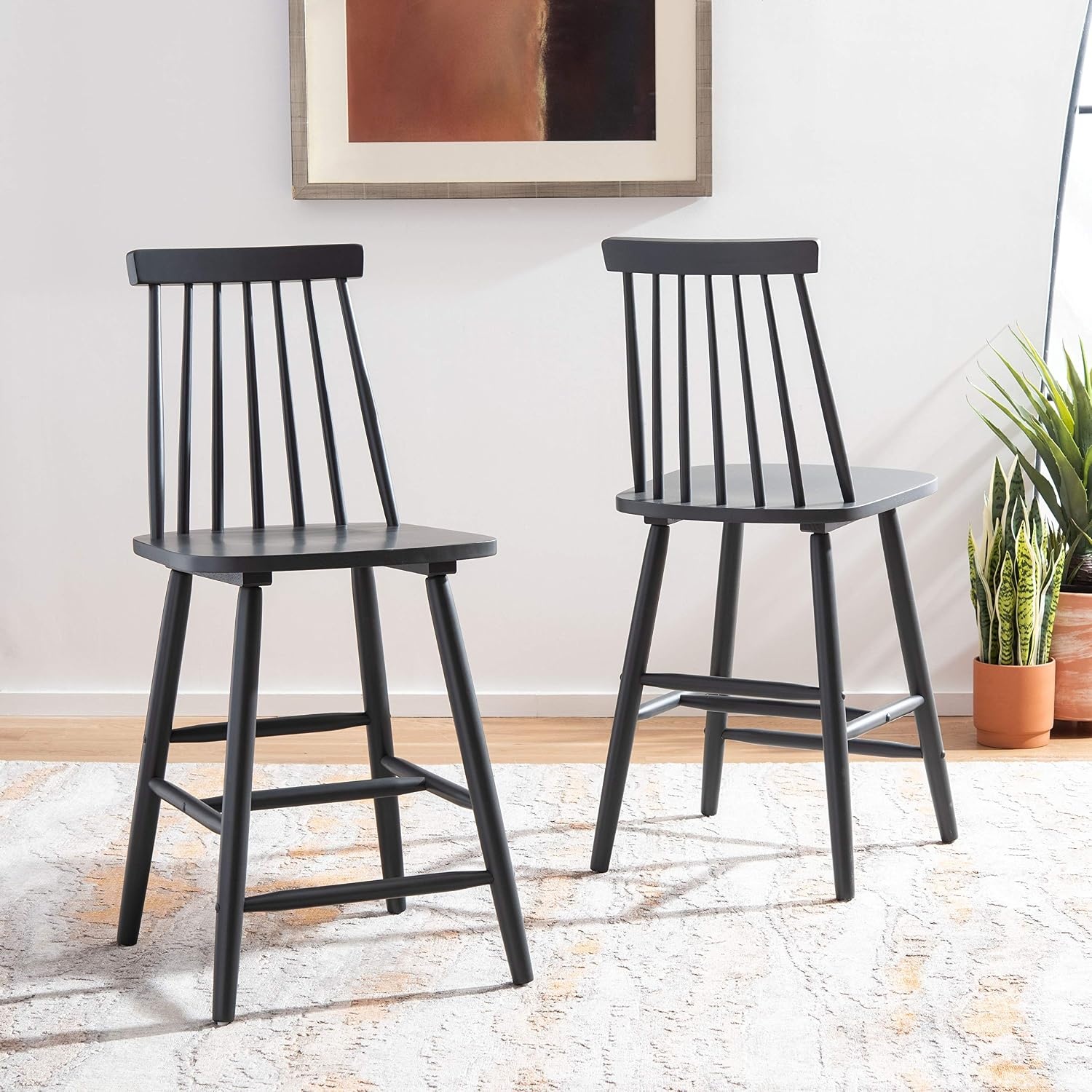 image:imageSafavieh Home Collection Beaufort Spindle Back Black Counter 24inch Stool Set of 2Grey