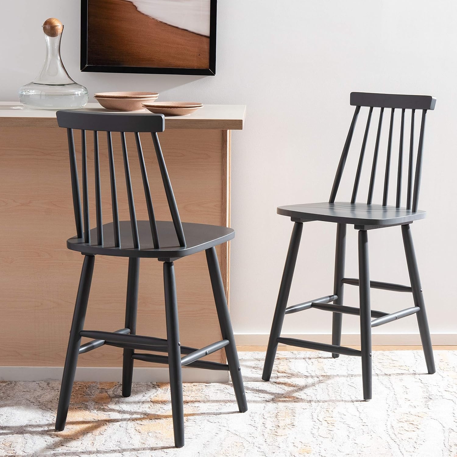 image:imageSafavieh Home Collection Beaufort Spindle Back Black Counter 24inch Stool Set of 2Grey