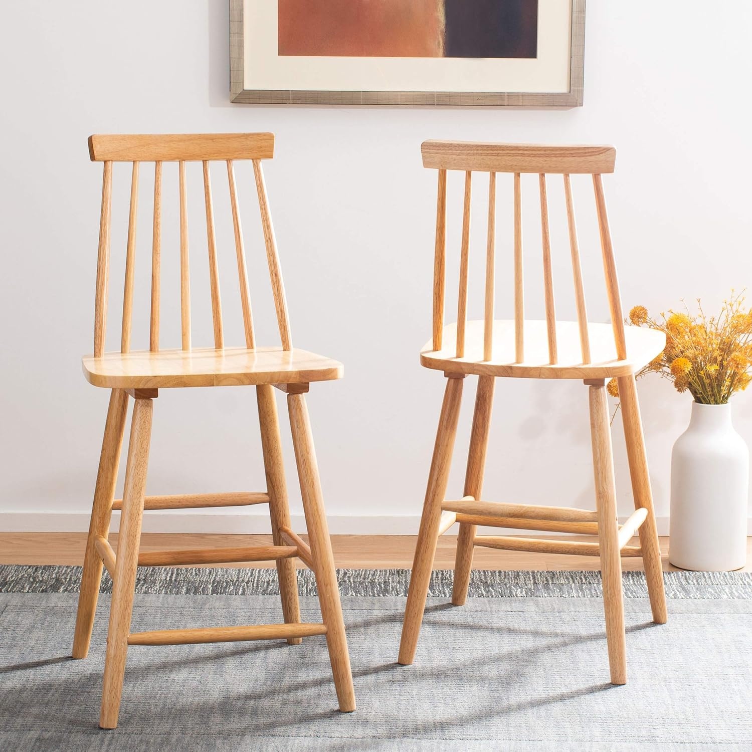 image:imageSafavieh Home Collection Beaufort Spindle Back Black Counter 24inch Stool Set of 2Natural