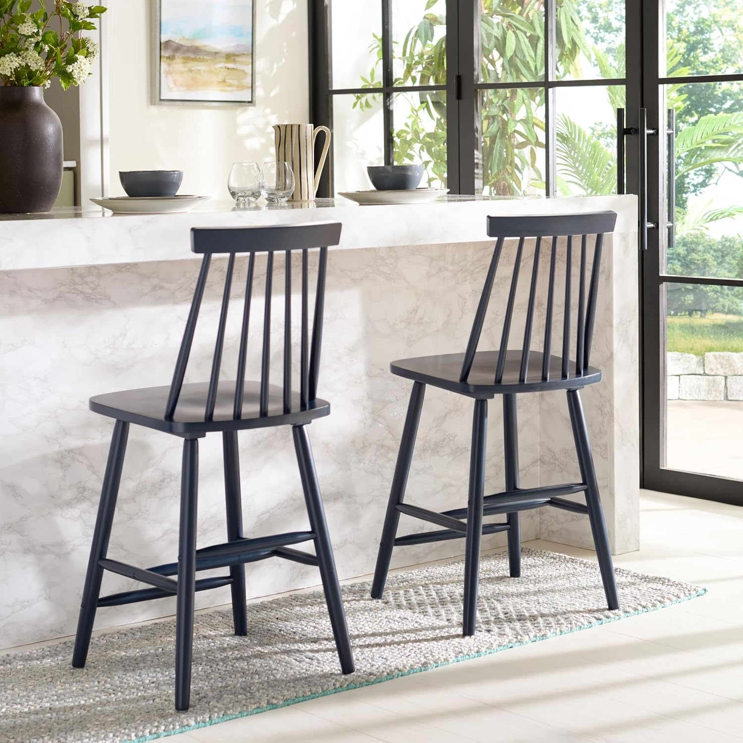 image:imageSafavieh Home Collection Beaufort Spindle Back Black Counter 24inch Stool Set of 2Navy