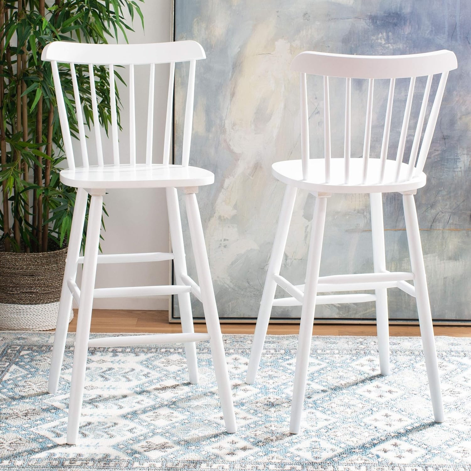 image:imageSafavieh Home Collection Galena Spindle Back Natural Bar 30inch Stool Set of 2White