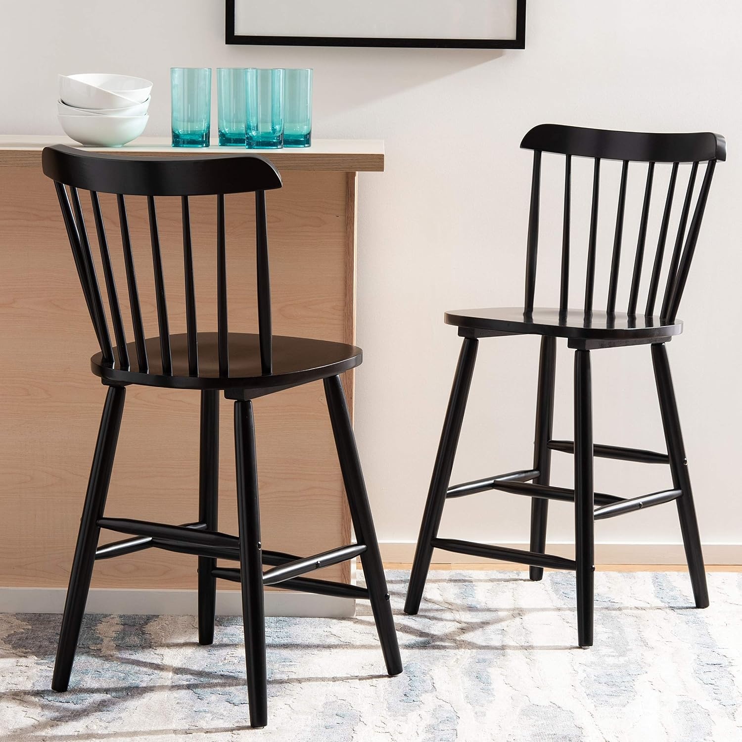 image:imageSafavieh Home Collection Galena Spindle Back Natural Counter 24inch Stool Set of 2Black