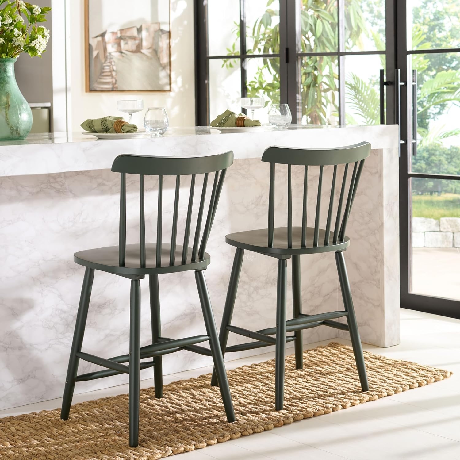 image:imageSafavieh Home Collection Galena Spindle Back Natural Counter 24inch Stool Set of 2Garden Green