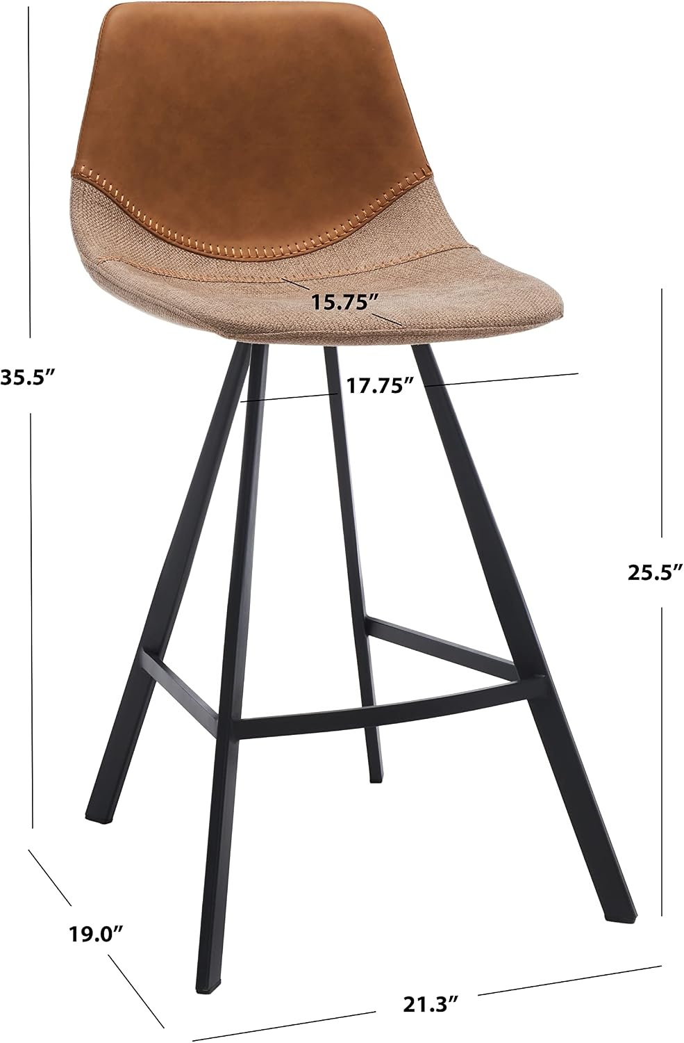 image:imageSafavieh Home Collection Granger Cognac Brown Faux LeatherBlack 26inch Counter StoolCognacBlack