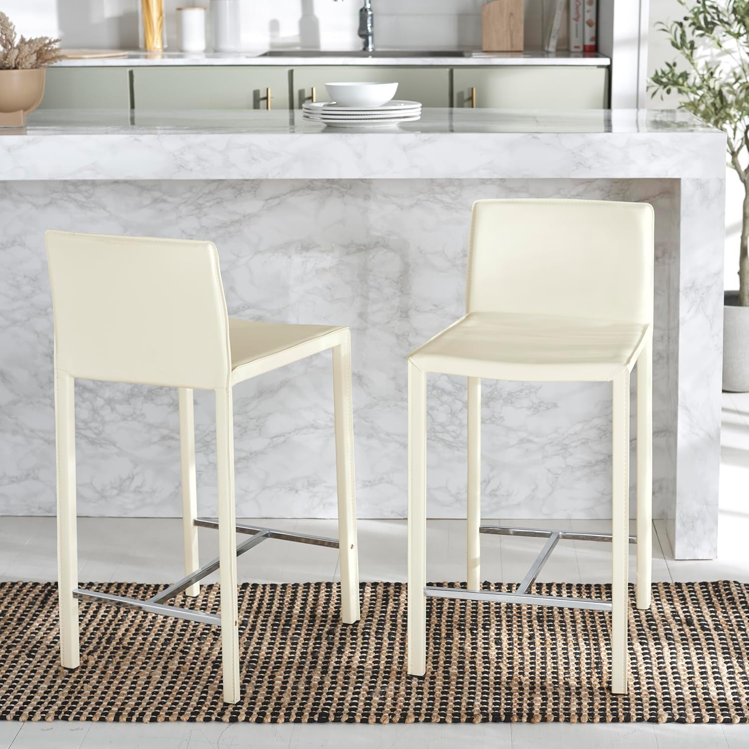 image:imageSafavieh Home Collection Jason White Leather 24inch Counter StoolWhite