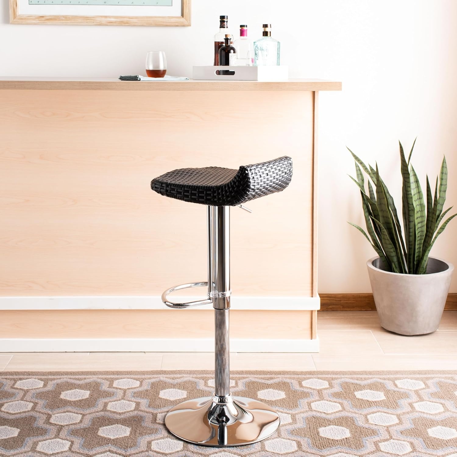 image:imageSafavieh Home Collection Juji Wicker Black Adjustable Swivel Gas Lift 24325inch Bar StoolBlack