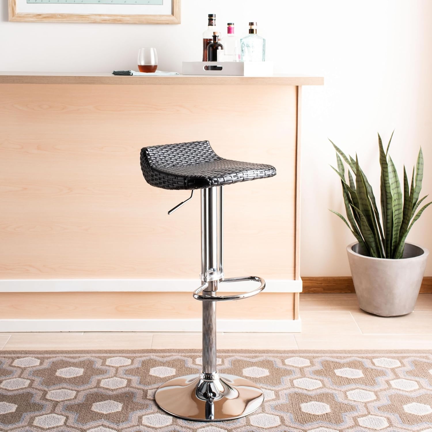 image:imageSafavieh Home Collection Juji Wicker Black Adjustable Swivel Gas Lift 24325inch Bar StoolBlack