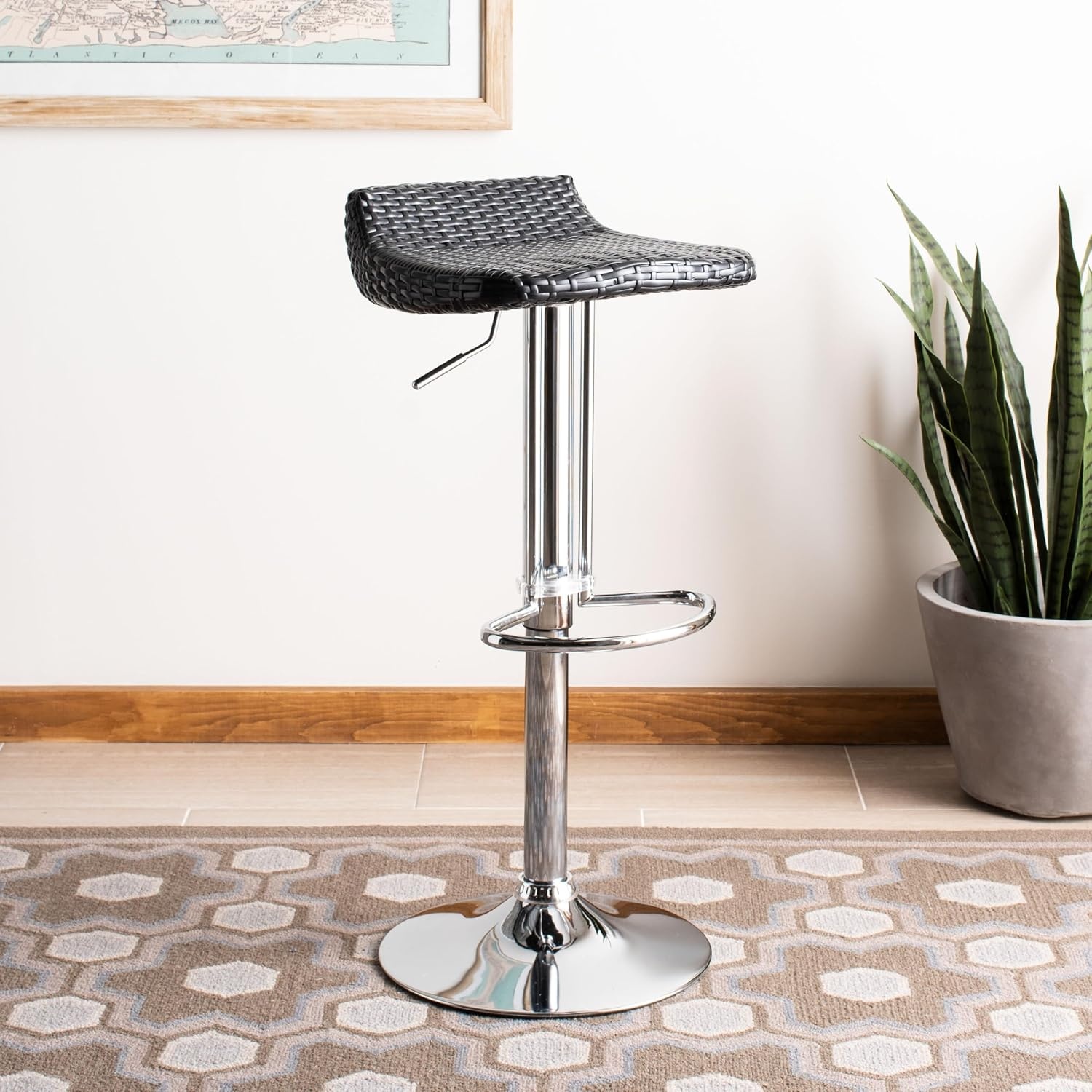 image:imageSafavieh Home Collection Juji Wicker Black Adjustable Swivel Gas Lift 24325inch Bar StoolBlack
