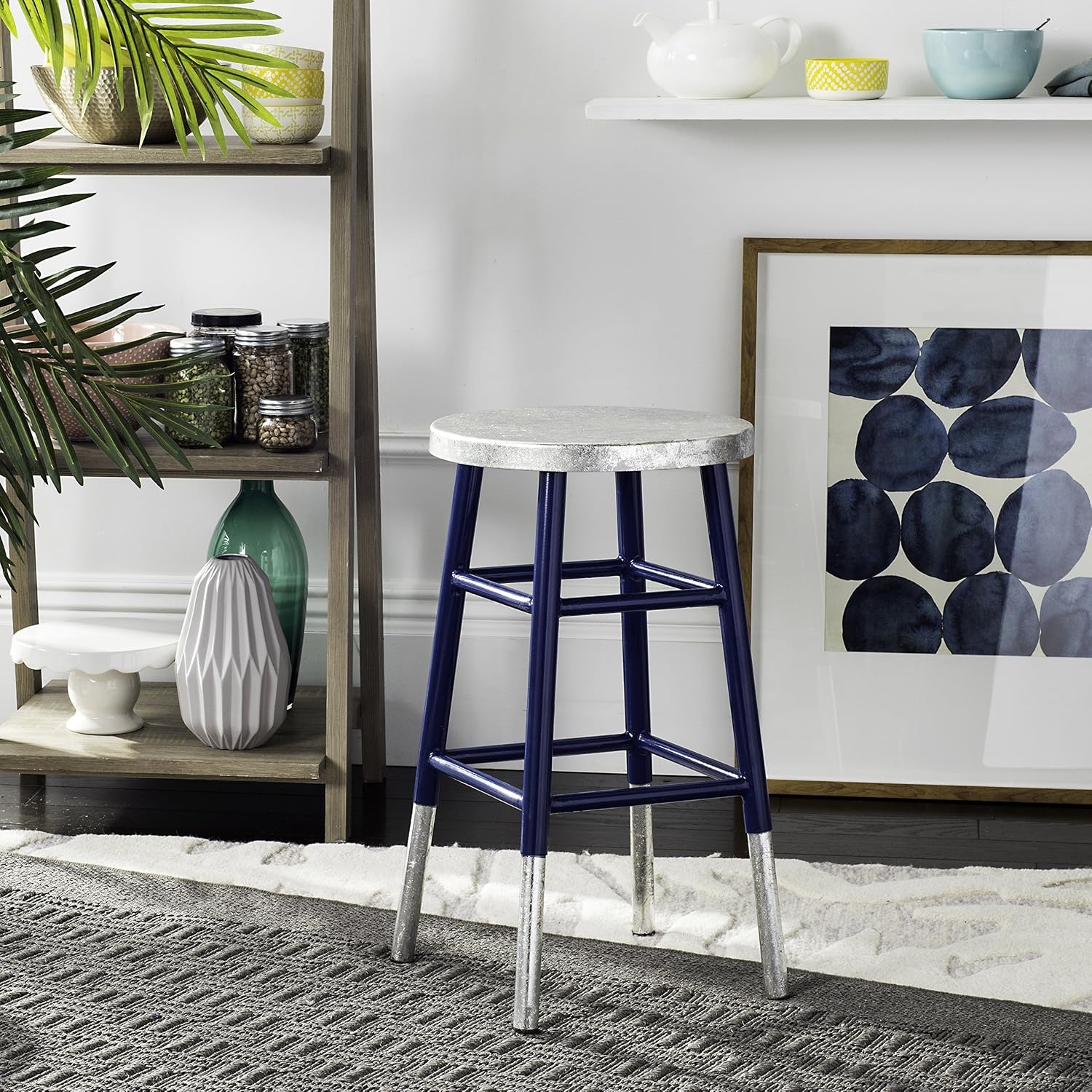 image:imageSafavieh Home Collection Kenzie Grey and Silver 24inch Counter StoolNavy Silver