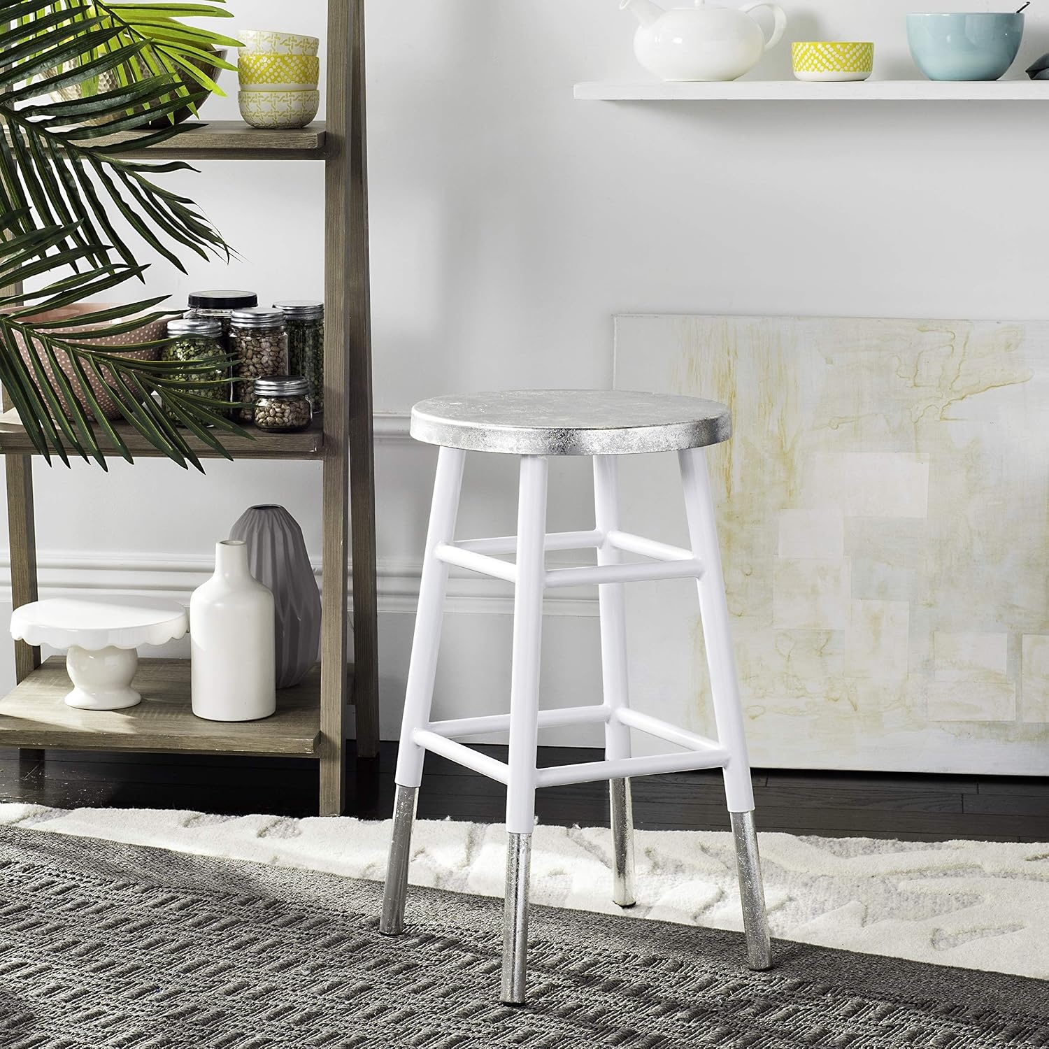image:imageSafavieh Home Collection Kenzie Grey and Silver 24inch Counter StoolWhite Silver