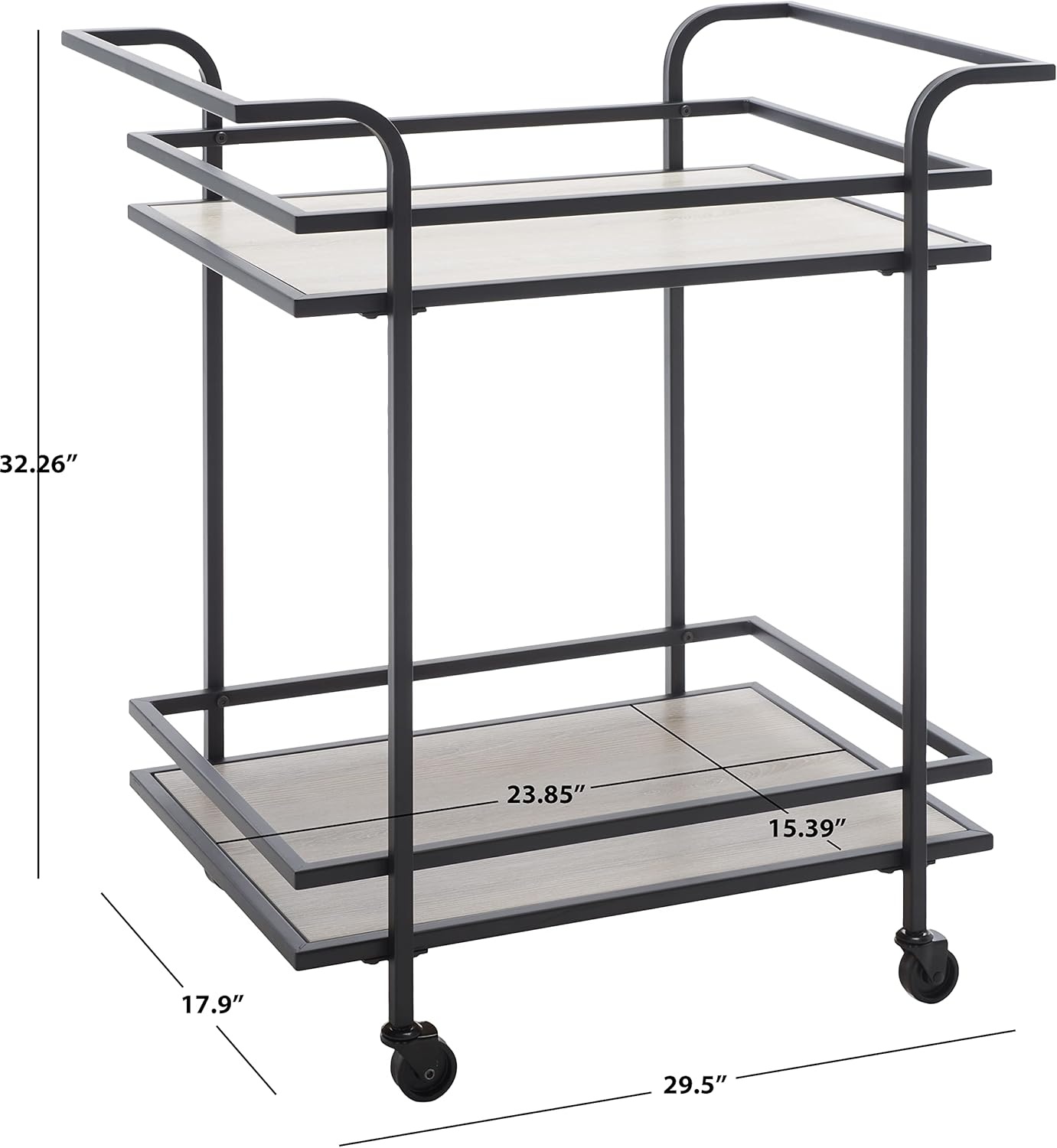 image:imageSafavieh Home Collection Lameris Matte ChromeGrey 2Tier Bart Cart with HandleMatte BlackGrey