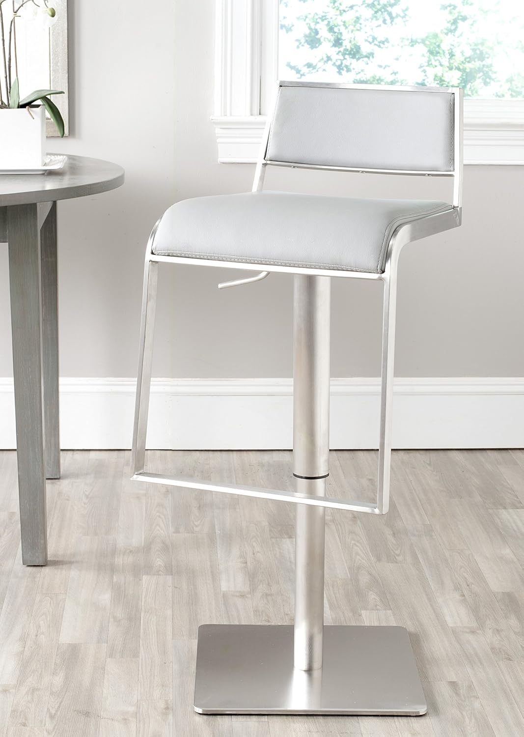 image:imageSafavieh Home Collection Natania Grey Leather Adjustable Gas Lift 287386inch Bar StoolGrey