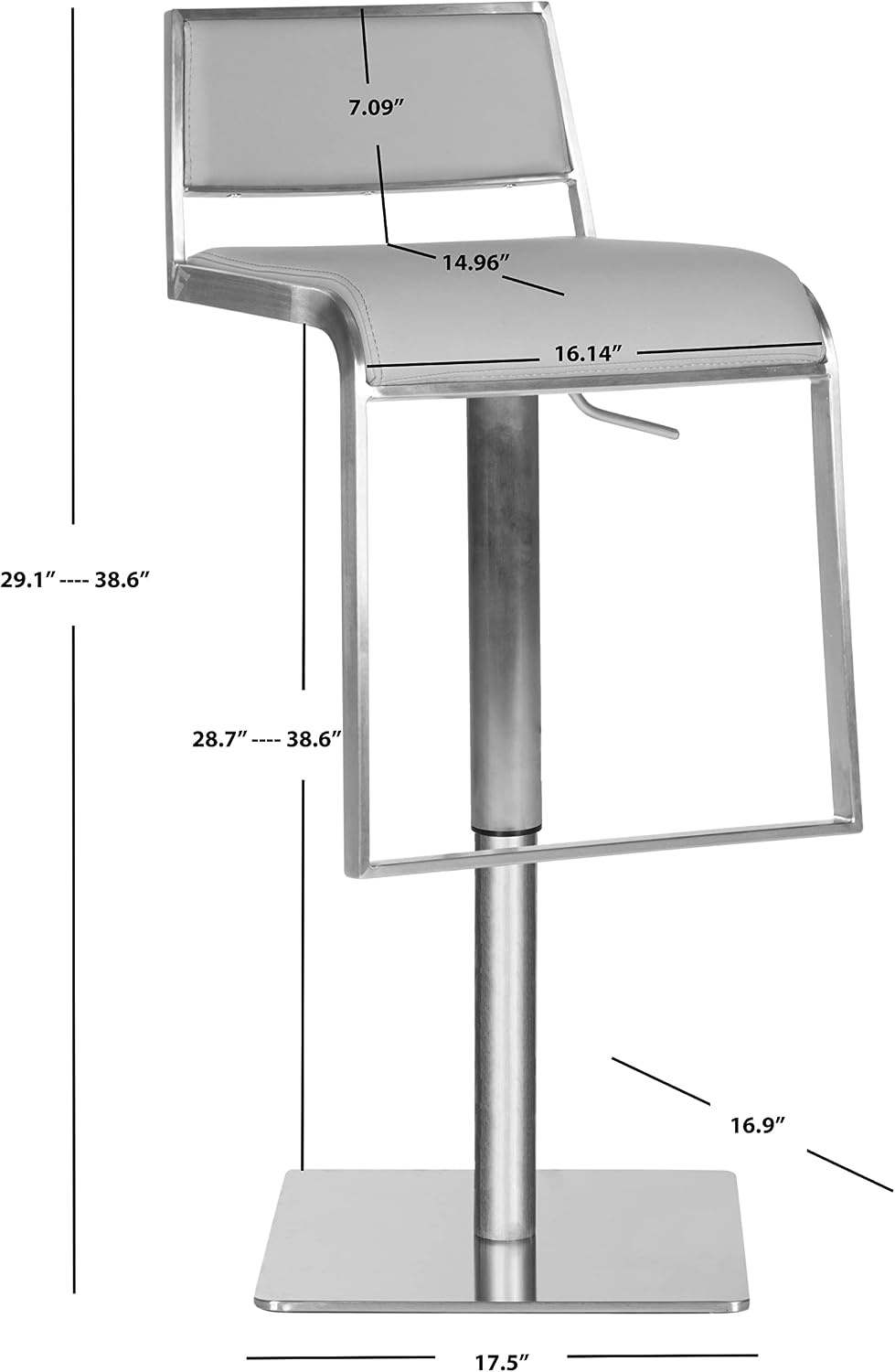 image:imageSafavieh Home Collection Natania Grey Leather Adjustable Gas Lift 287386inch Bar StoolGrey