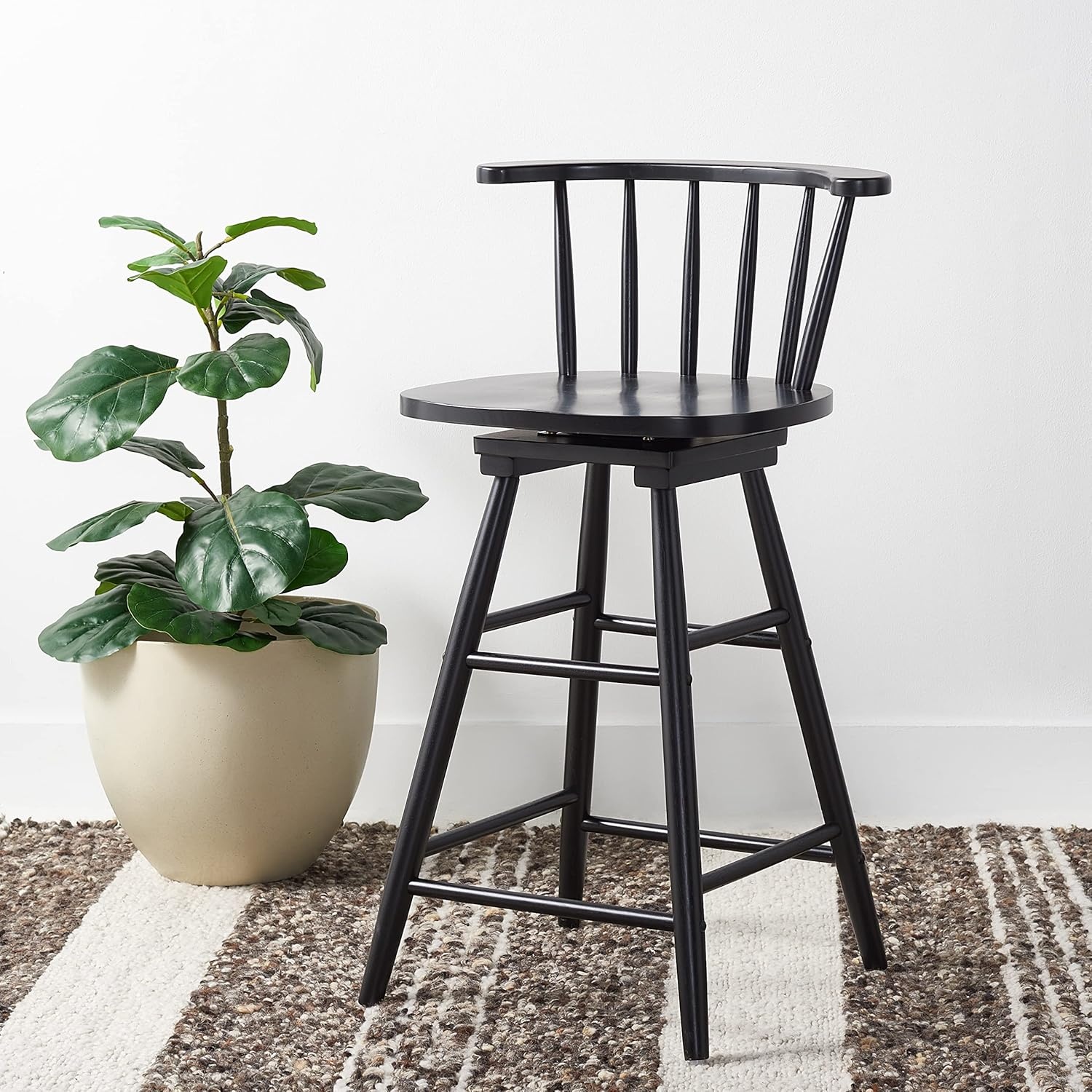 image:imageSafavieh Home Collection Ray Farmhouse Black Spindle Solid Wood 25inch Swivel Counter StoolBlack