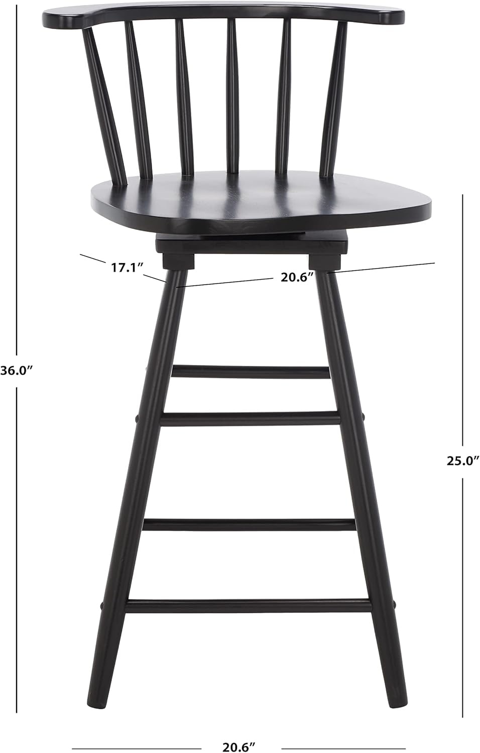 image:imageSafavieh Home Collection Ray Farmhouse Black Spindle Solid Wood 25inch Swivel Counter StoolBlack