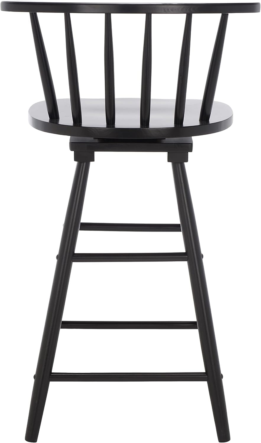 image:imageSafavieh Home Collection Ray Farmhouse Black Spindle Solid Wood 25inch Swivel Counter StoolBlack