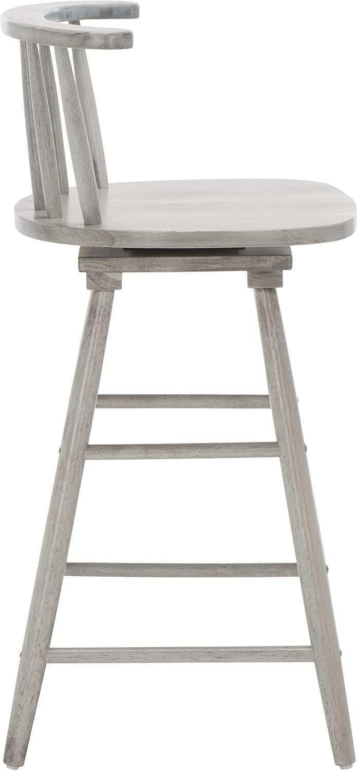 image:imageSafavieh Home Collection Ray Farmhouse Black Spindle Solid Wood 25inch Swivel Counter StoolGrey
