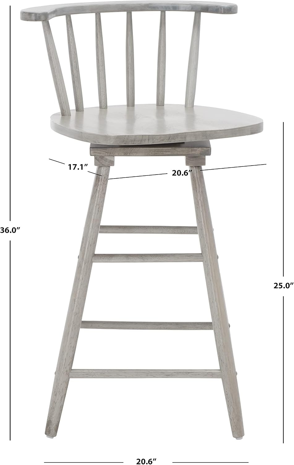 image:imageSafavieh Home Collection Ray Farmhouse Black Spindle Solid Wood 25inch Swivel Counter StoolGrey