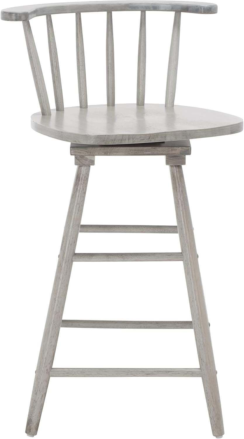 image:imageSafavieh Home Collection Ray Farmhouse Black Spindle Solid Wood 25inch Swivel Counter StoolGrey