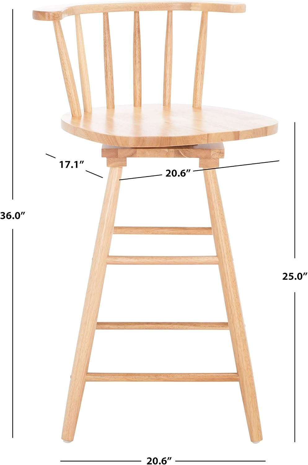image:imageSafavieh Home Collection Ray Farmhouse Black Spindle Solid Wood 25inch Swivel Counter StoolNatural