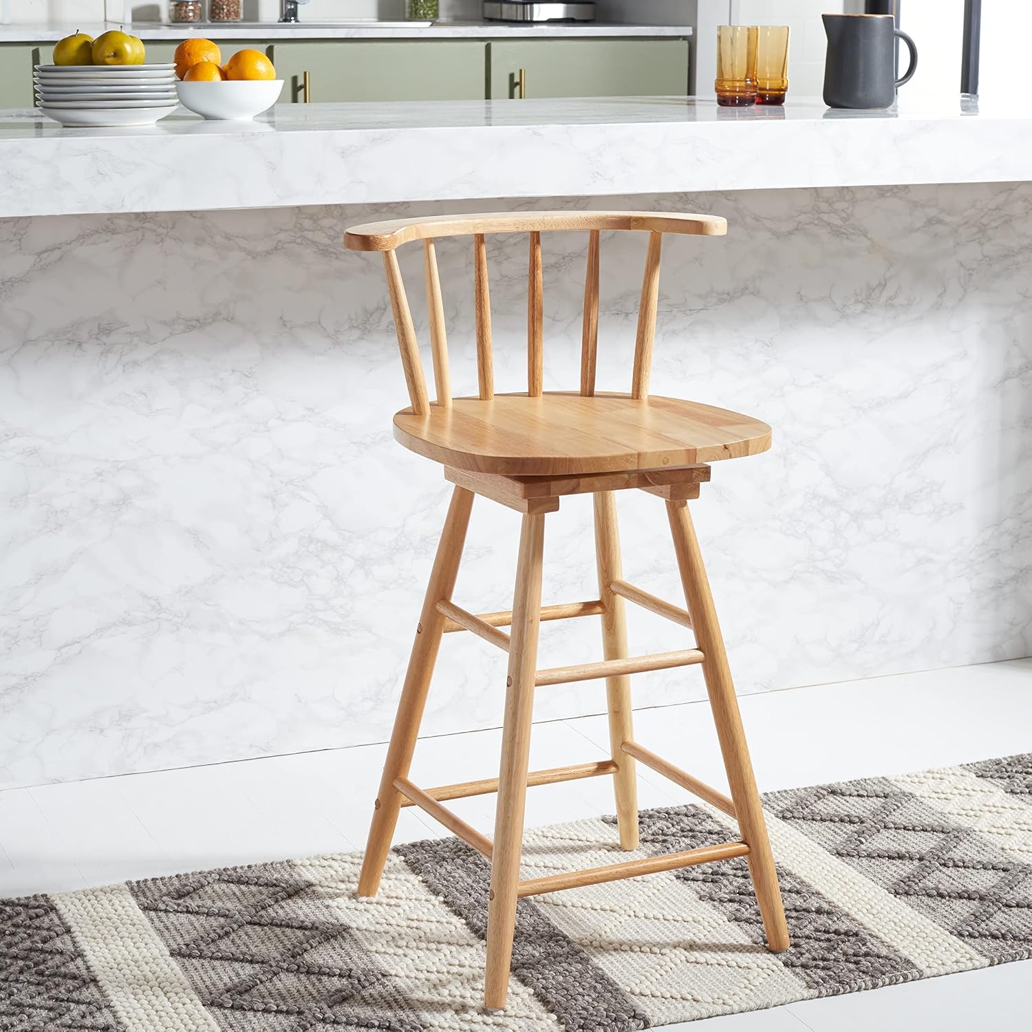 image:imageSafavieh Home Collection Ray Farmhouse Black Spindle Solid Wood 25inch Swivel Counter StoolNatural