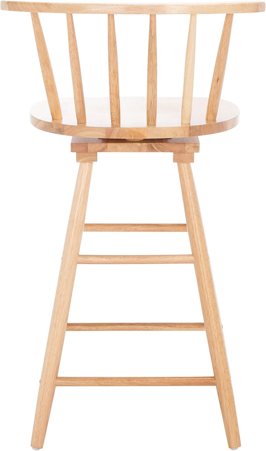 image:imageSafavieh Home Collection Ray Farmhouse Black Spindle Solid Wood 25inch Swivel Counter StoolNatural