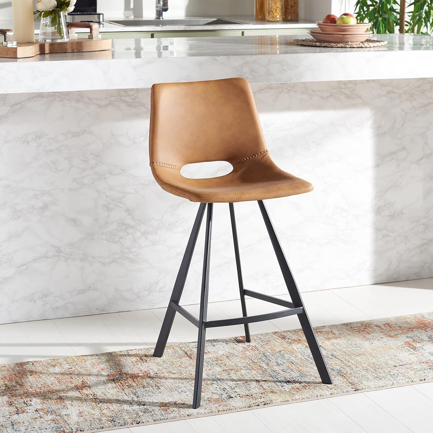 image:imageSafavieh Home Collection Raylee Cognac Brown Faux LeatherBlack 26inch Counter Stool