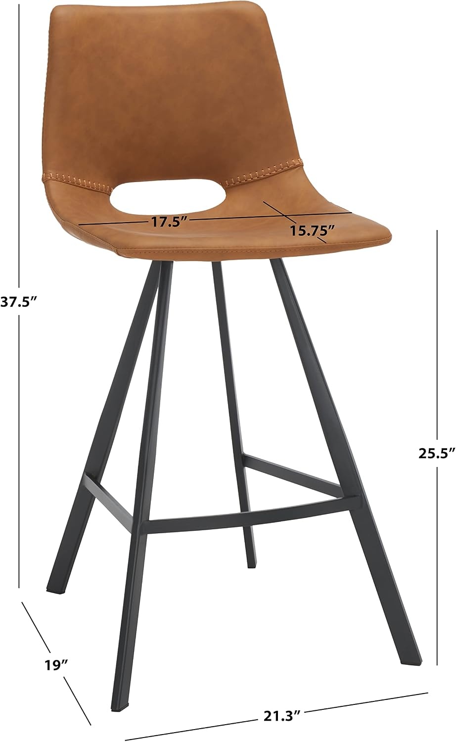 image:imageSafavieh Home Collection Raylee Cognac Brown Faux LeatherBlack 26inch Counter Stool