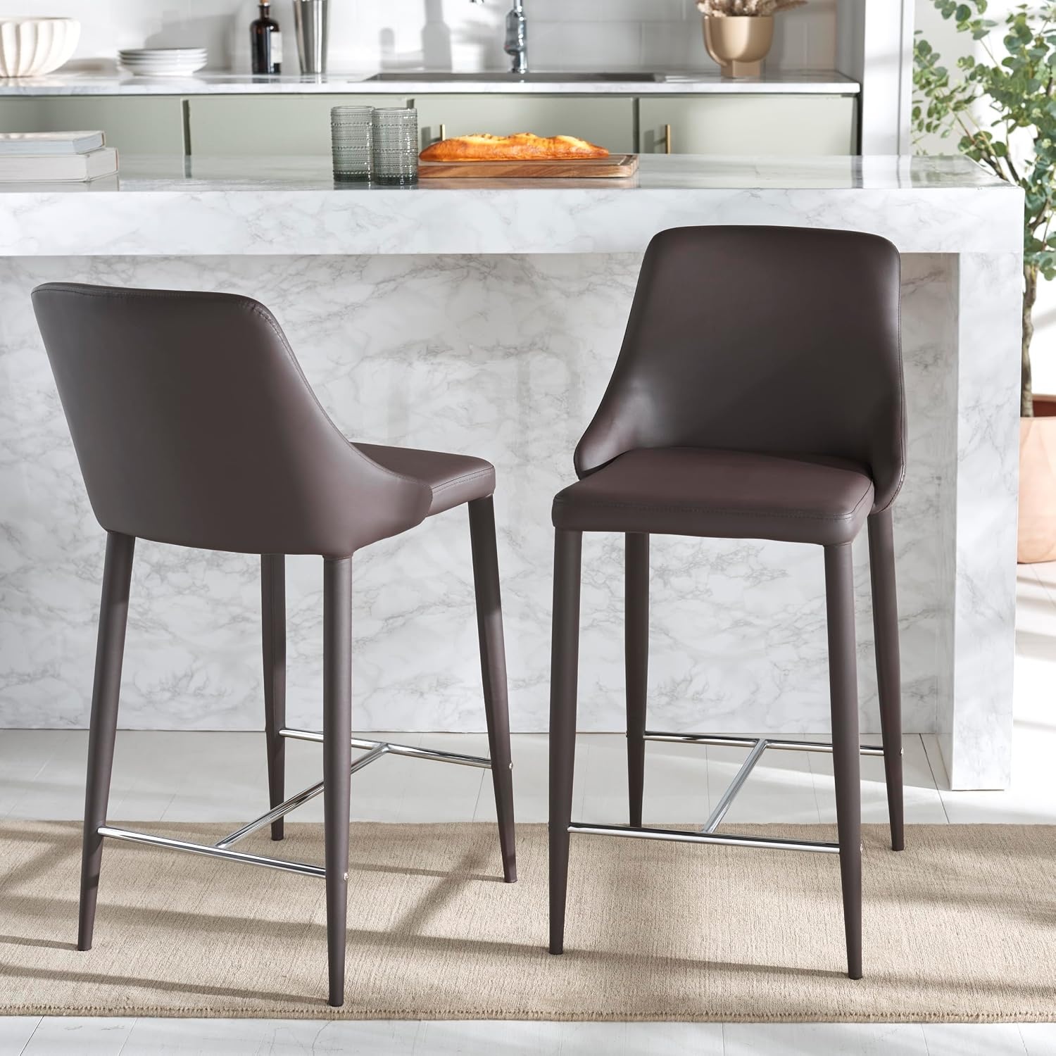 image:imageSafavieh Home Collection Summerset MidCentury Modern White Counter StoolBrown