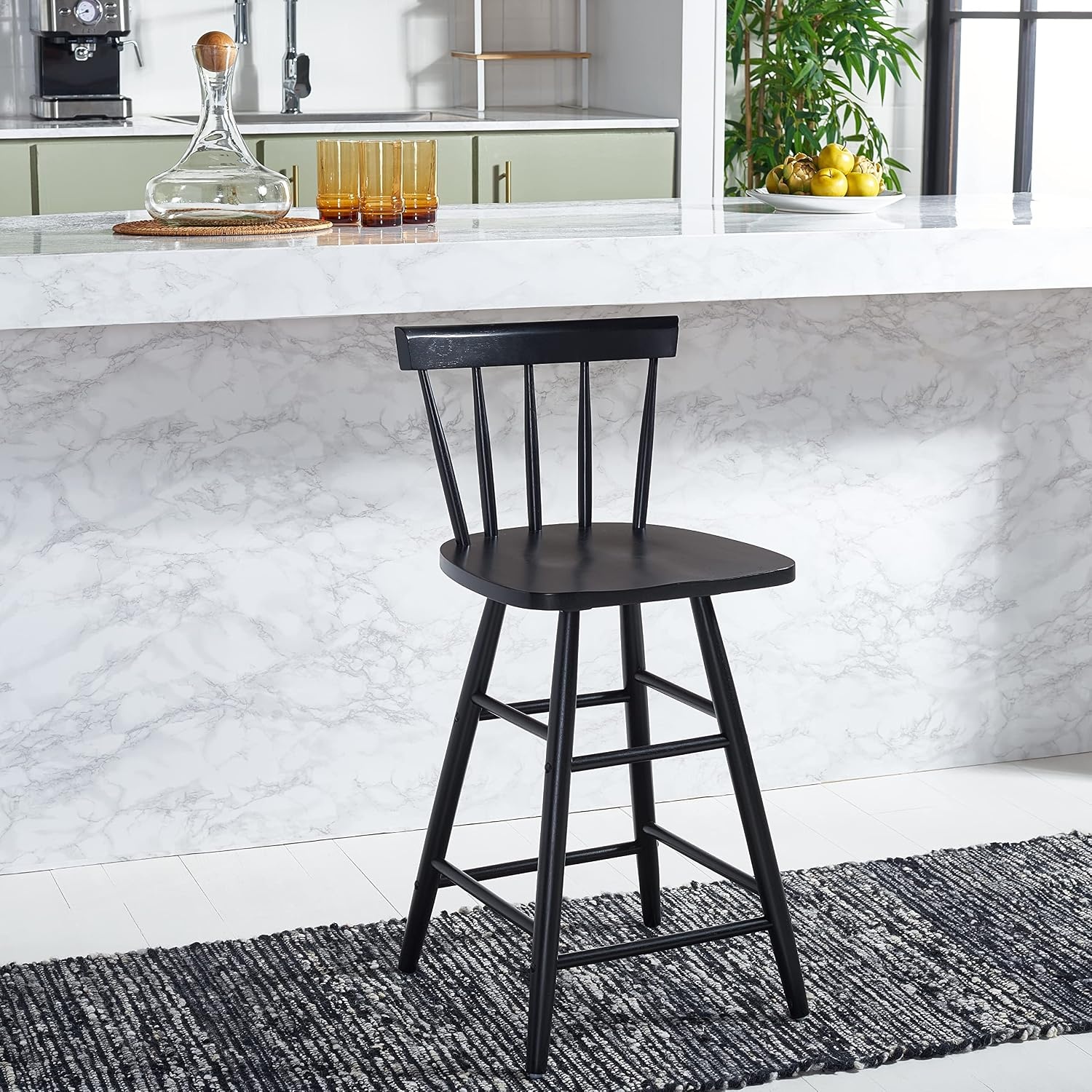 image:imageSafavieh Home Collection Tally Farmhouse Black Spindle Solid Wood 25inch Counter StoolBlack