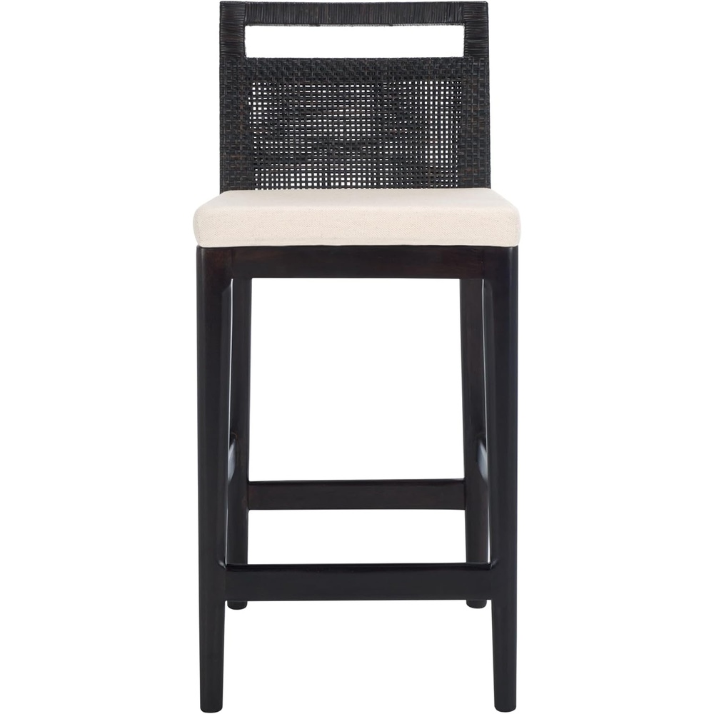 image:imageSAFAVIEH Furniture Darin Counter Stool Brown amp White Solid Wood Coastal Upholstered Design Ideal for Kitchen Bar Area Dining Room Fully Assembled BST4001DBrownWhite Cushion