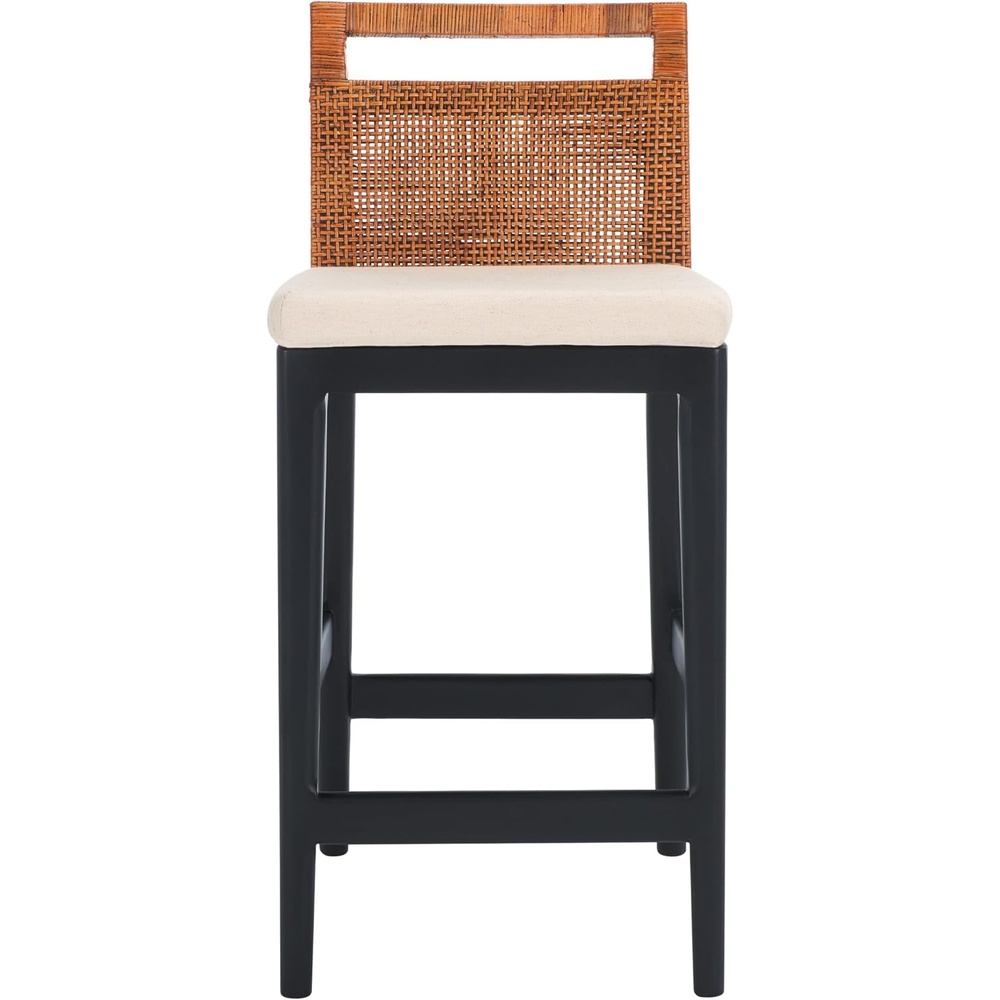 image:imageSAFAVIEH Furniture Darin Counter Stool Brown amp White Solid Wood Coastal Upholstered Design Ideal for Kitchen Bar Area Dining Room Fully Assembled BST4001DBrown WeavingBlackWhite Cushion