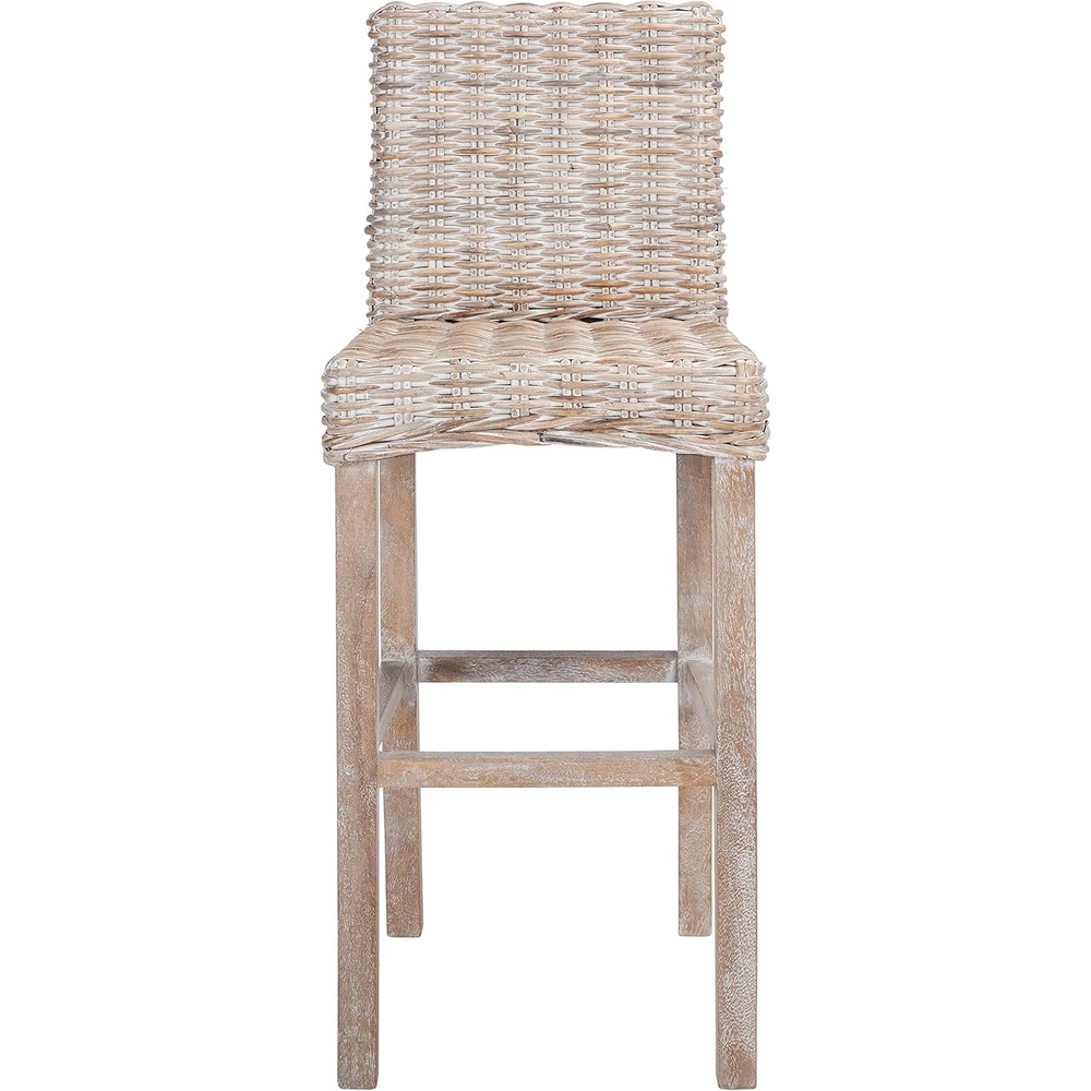 image:imageSAFAVIEH Furniture Tobie Rattan Bar Stool 177 Seat Height Grey WhiteWash Mango Wood Coastal RattanSeat Design Ideal for Kitchen Bar Area Dining Room Fully Assembled BST6500BWhite Washed White Washed