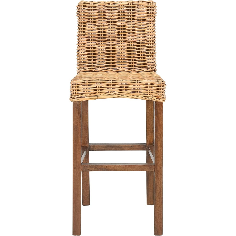 image:imageSAFAVIEH Furniture  Tobie Rattan Bar Stool  177 Seat Height  Grey WhiteWash  Mango Wood  Coastal RattanSeat Design  Ideal for Kitchen Bar Area Dining Room  Fully Assembled BST6500BHoney Brown Wash