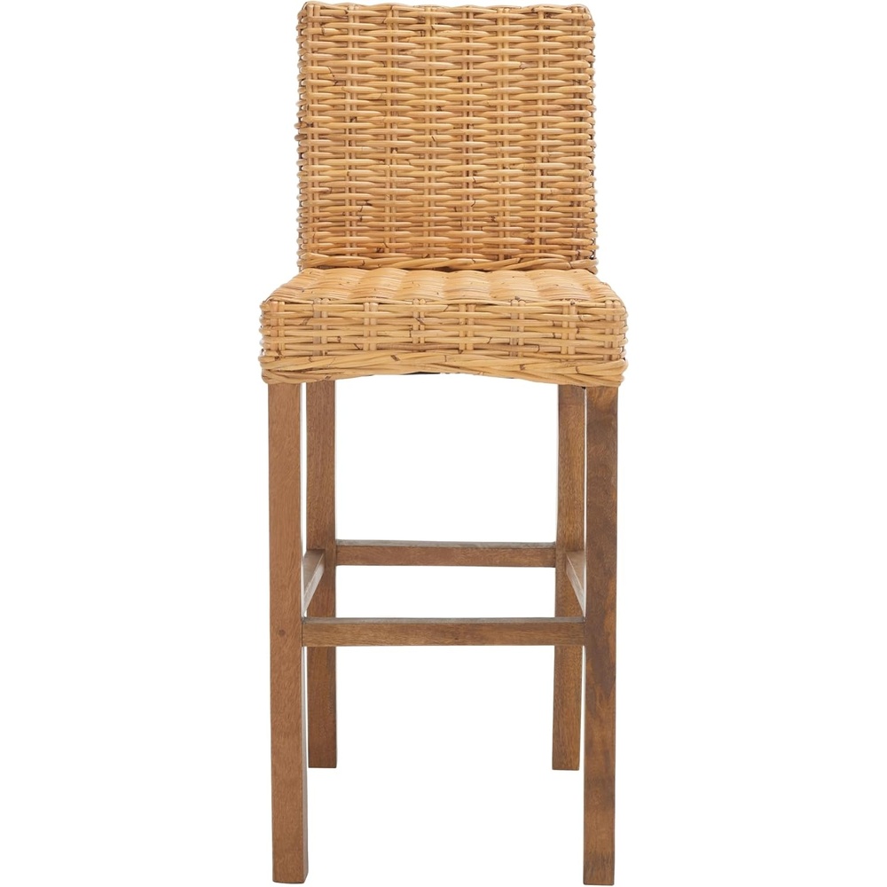 image:imageSAFAVIEH Furniture Tobie Rattan Bar Stool 177 Seat Height Grey WhiteWash Mango Wood Coastal RattanSeat Design Ideal for Kitchen Bar Area Dining Room Fully Assembled BST6500BNatural Natural