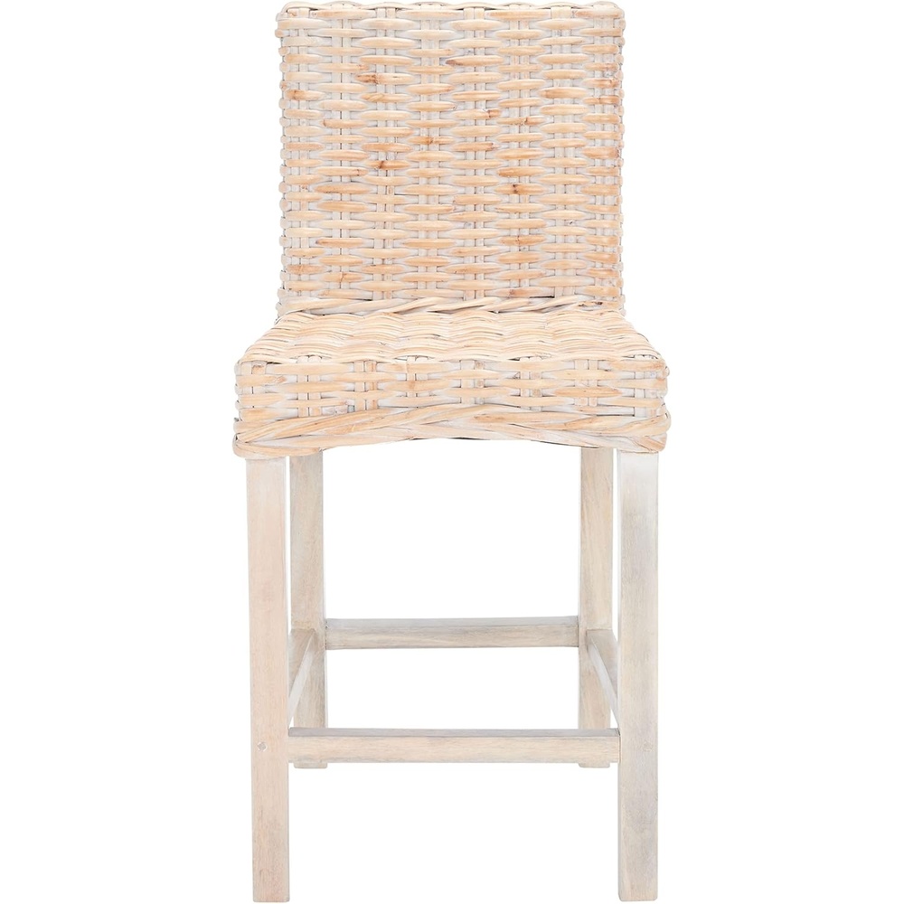 image:imageSAFAVIEH Furniture Tobie Rattan Counter Stool 2362 Seat Height WhiteWashed Mango Wood Coastal RattanSeat Design Ideal for Kitchen Bar Area Dining Room Fully Assembled BST6501CNatural White Wash