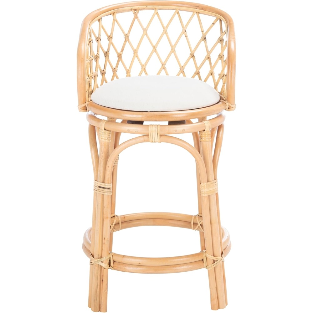 image:imageSAFAVIEH Furniture  Yuta Rattan Swivel Counter Stool  2382 Seat Height  White amp Natural  Mango Wood  Coastal Rattan Design  Ideal for Kitchen Bar Area  Fully Assembled BST6504AWhiteNatural