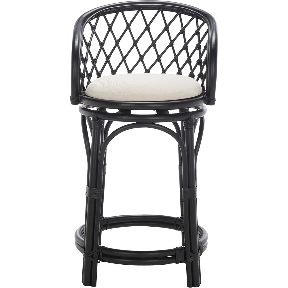 image:imageSAFAVIEH Furniture Yuta Rattan Swivel Counter Stool 2382 Seat Height White amp Natural Mango Wood Coastal Rattan Design Ideal for Kitchen Bar Area Fully Assembled BST6504AWhiteBlack