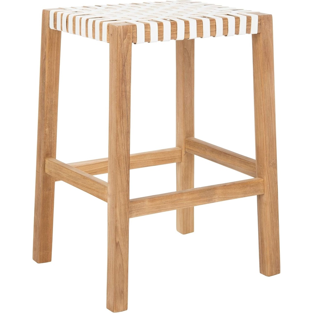 image:imageSAFAVIEH Home Capri Brown Wood and Leather 27inch Counter StoolNatural White