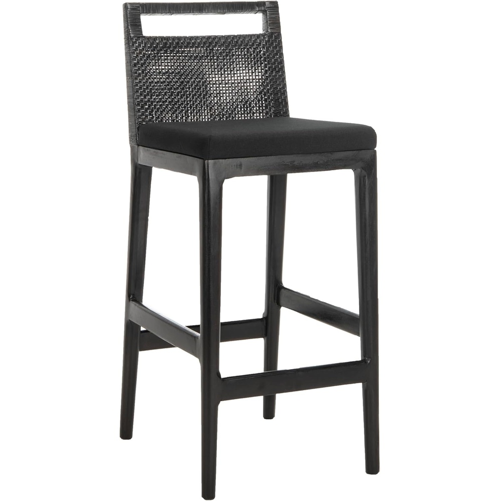 image:imageSAFAVIEH Home Collection Darin Dark Brown amp Black Rattan Bar Stool 29 Inch Seat Height Modern Resort Style Seating SEA4015ABlack Black