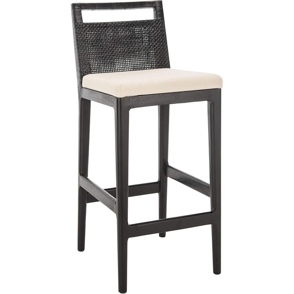 image:imageSAFAVIEH Home Collection  Darin Dark Brown amp Black Rattan Bar Stool 29 Inch Seat Height Modern Resort Style Seating SEA4015ABlack  White