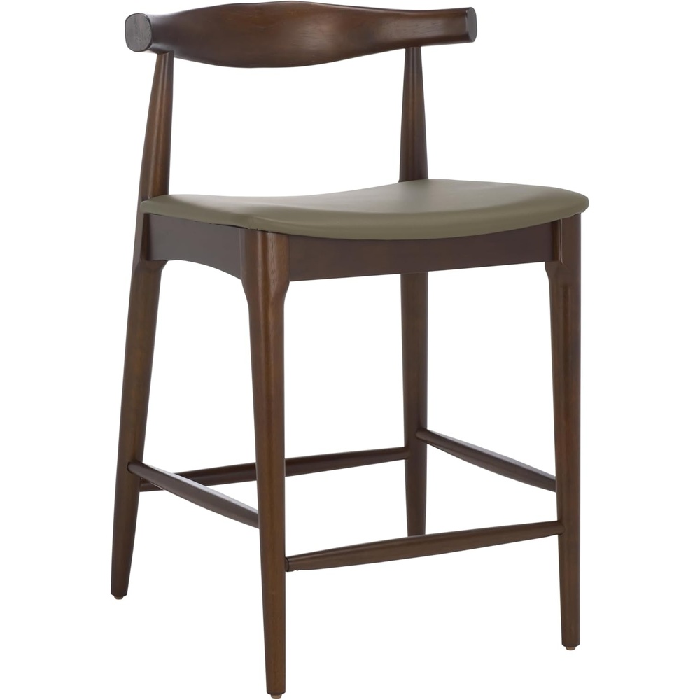 image:imageSAFAVIEH Home Collection Elbow Espresso Solid Wood Counter Stool 24Inch Seat Height Low Back Modern Kitchen Seating Olive Upholstered Seat BST3302A