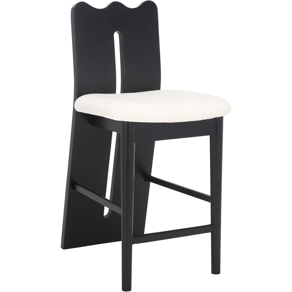 image:imageSAFAVIEH Home Collection  Kieran Modern Counter Stool 25inch Seat Height Cream Boucle Seat amp Black Solid Wood Frame BST8803ACremeBlack